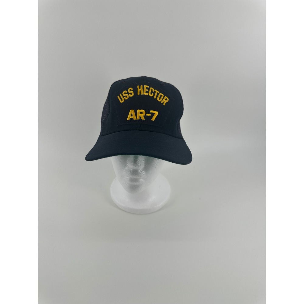 Vintage New Era USS Hector AR-7 Trucker Hat Navy Blue Snapback Made in USA